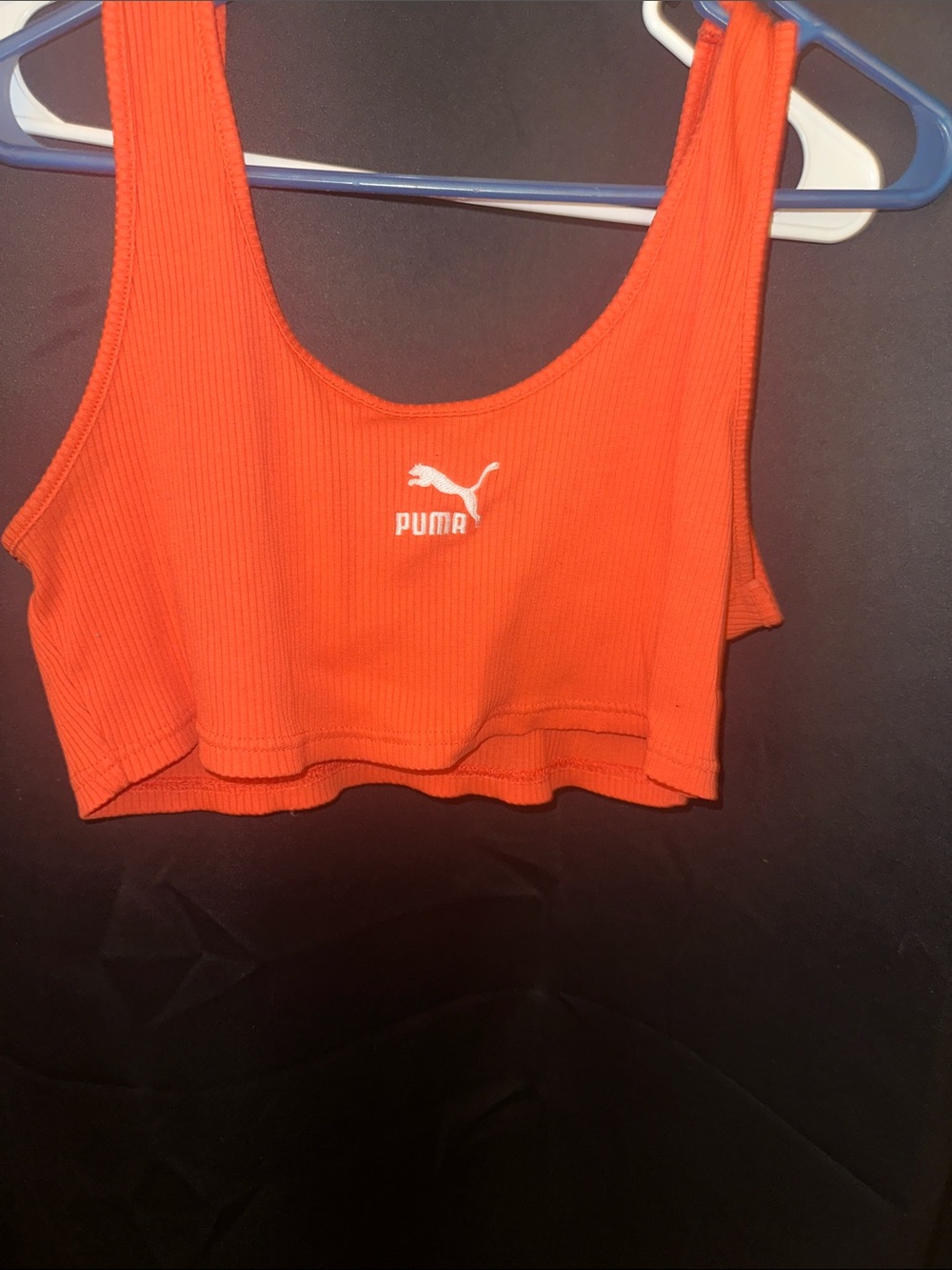 Puma Orange Ribbed Crop Tank Top with White Logo